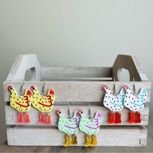Chicken with Sparkly Boots Earrings